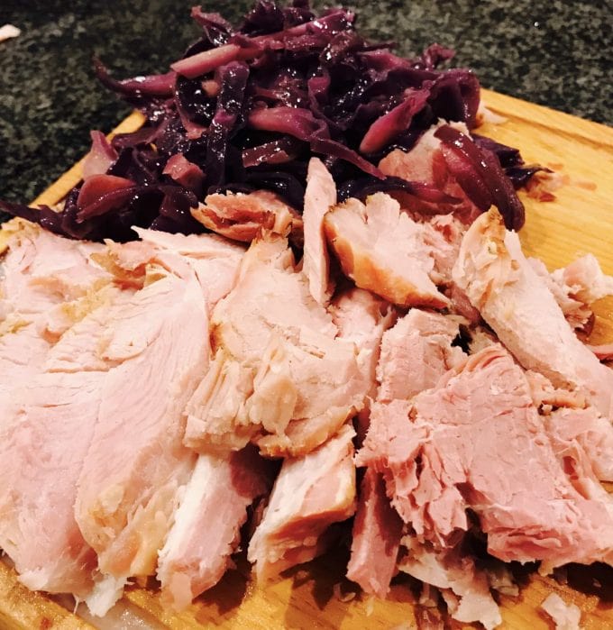roast gammon and braised red cabbage