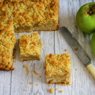 Apple Crumble Cake cut into squares