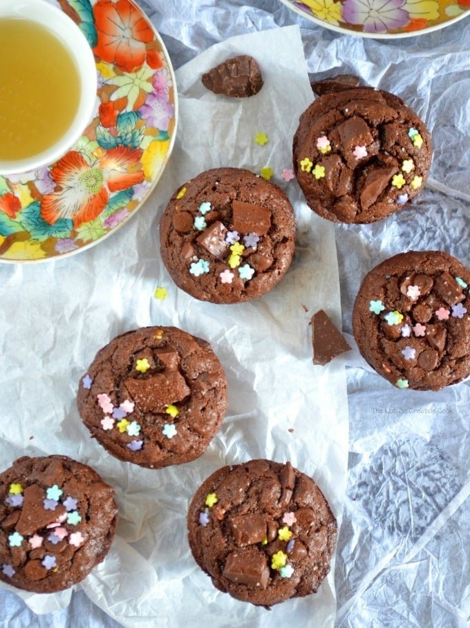 chocolate chunk muffins sprinkled with stars.
