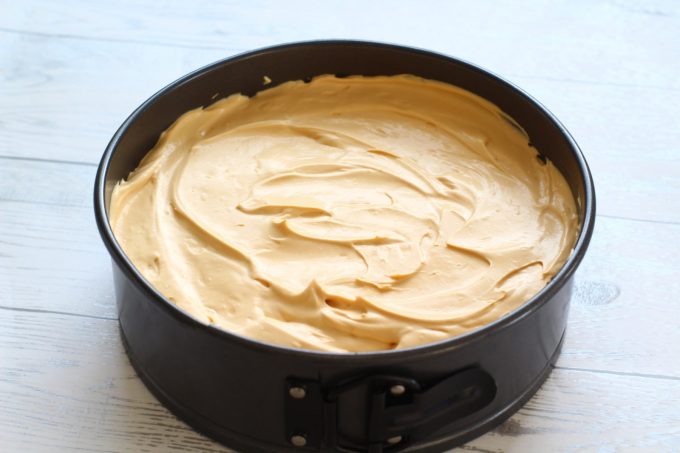 caramel cheesecake in a springform tin