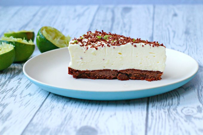 Slice of Lime Cheesecake with Chocolate Biscuit Base