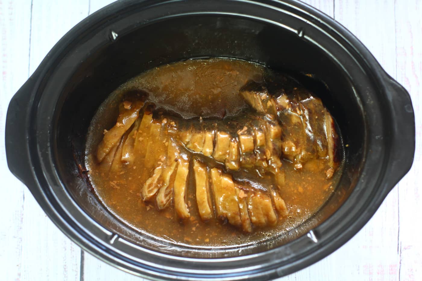 slow cooker sliced beef joint with gravy