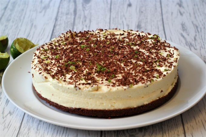 no bake lime cheesecake No Bake Lime Cheesecake with chocolate and lime zest on top