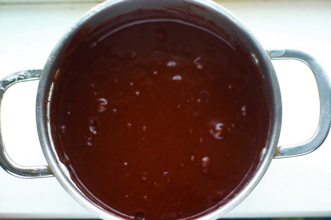 chocolate brownies brownie batter in a saucepan