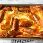 toad in the hole in a large baking tray