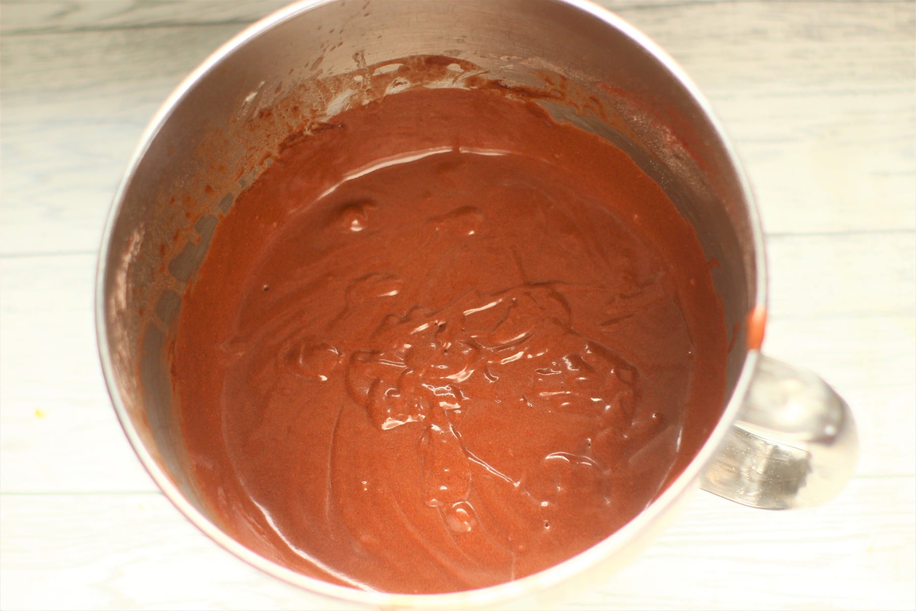 chocolate cake batter chocolate cake batter in a mixing bowl