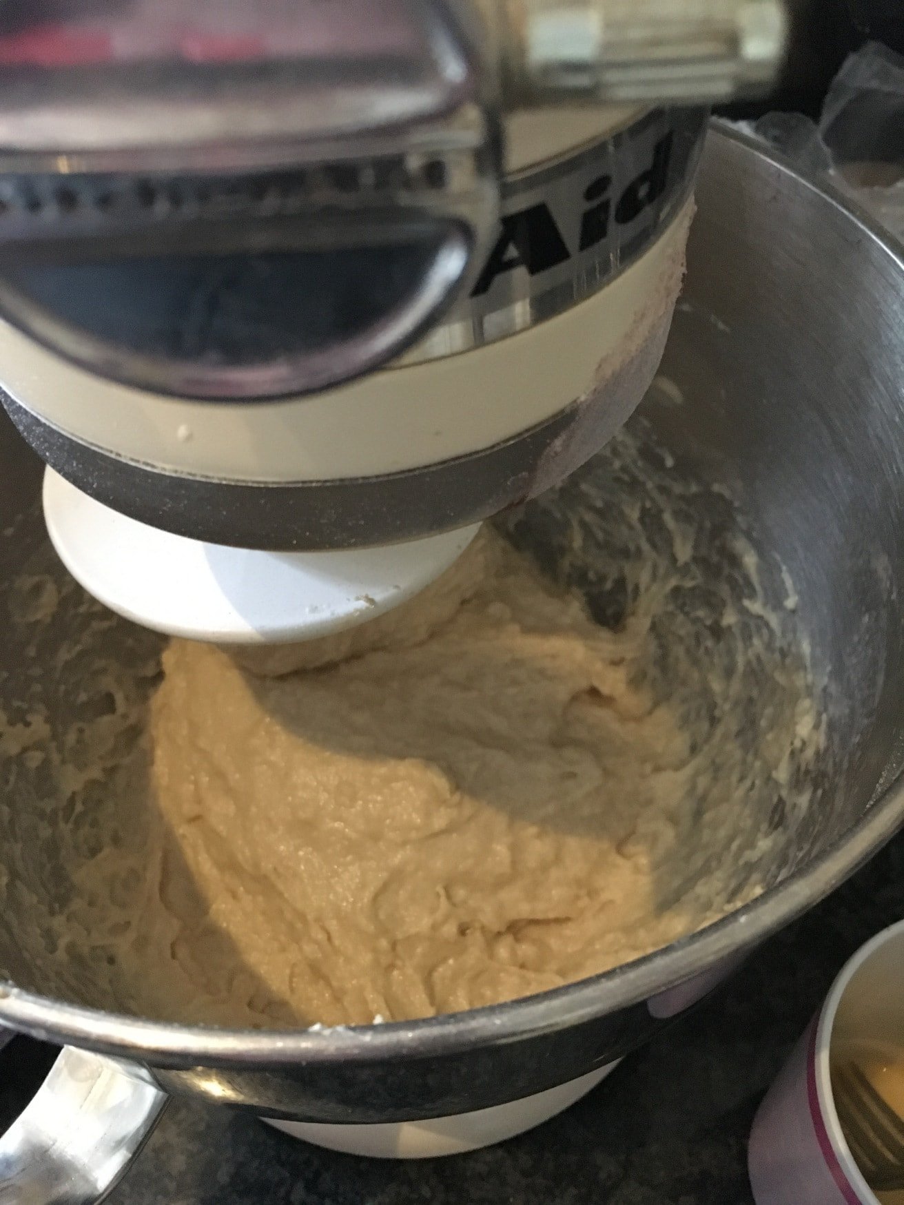 Mixing Bun Dough in a free standing mixer