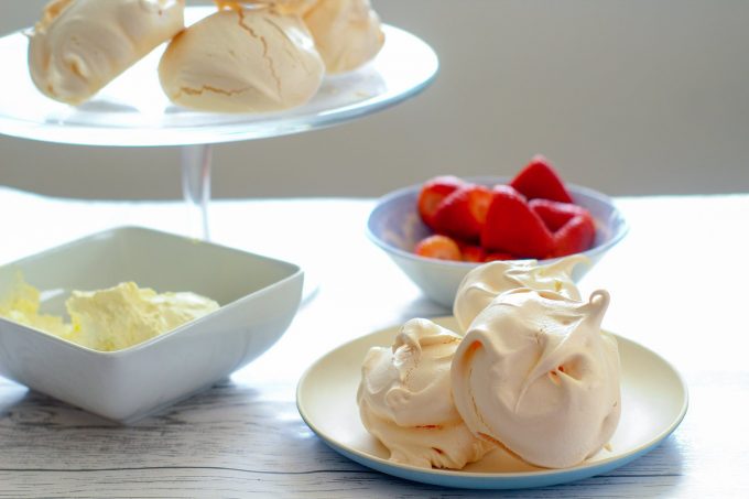 meringues, strawberries and cream