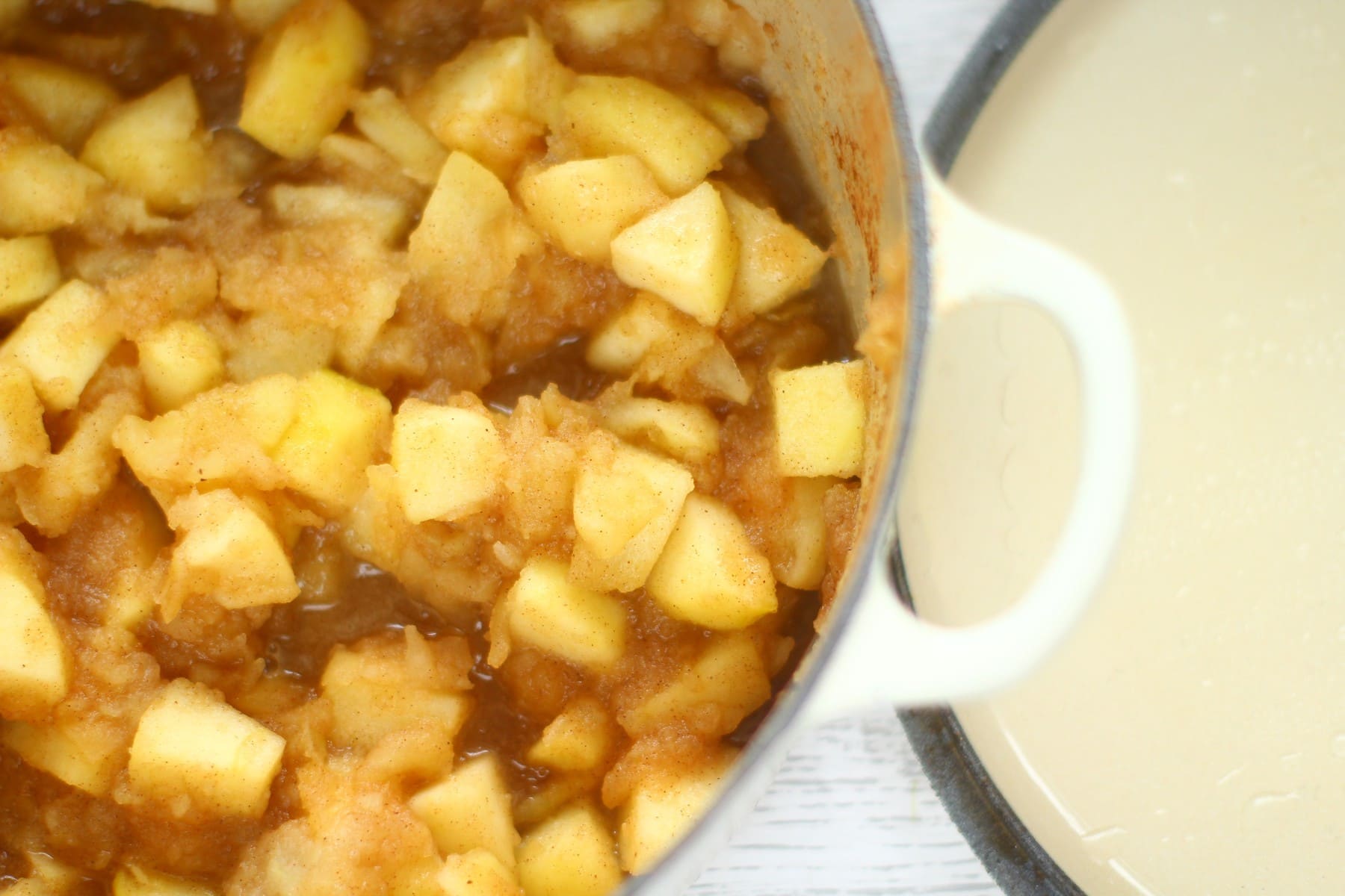 apple crumble stewed apples in a large saucepan.