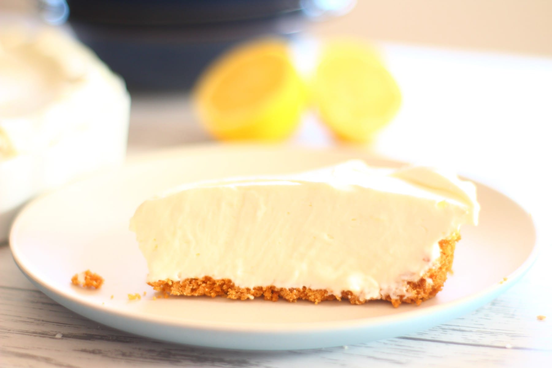 slice of no bake lemon cheesecake