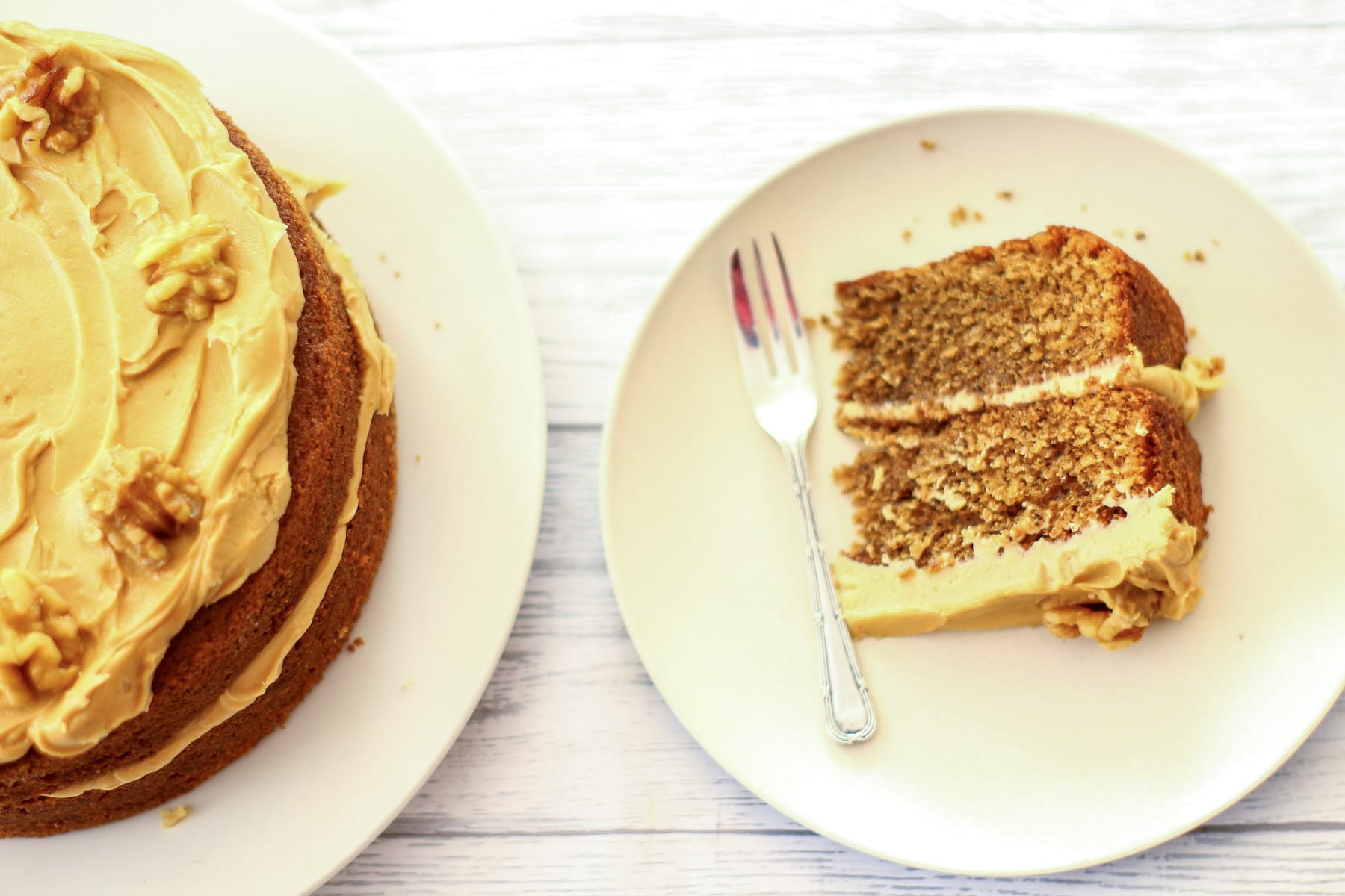 coffee and walnut cake on a plate