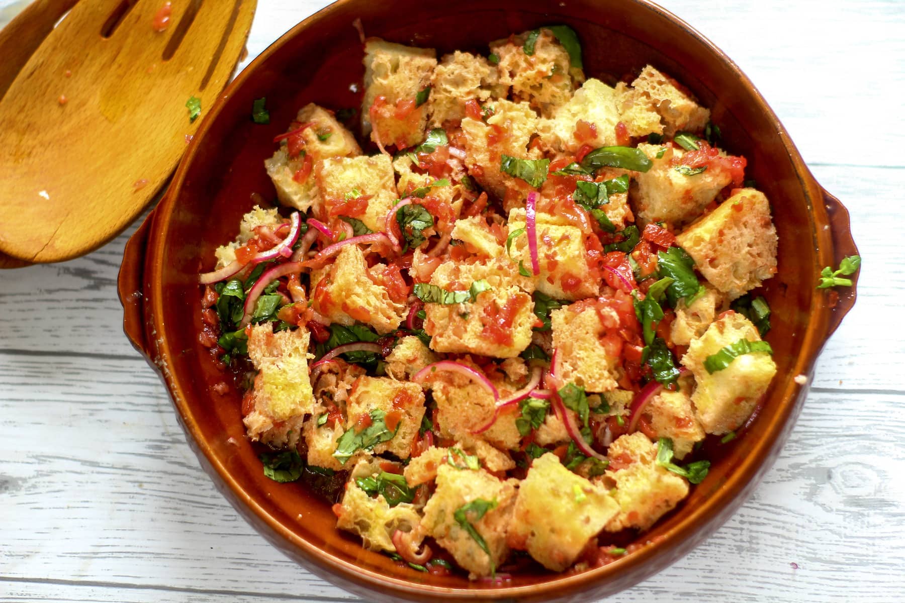 panzanella salad in a serving bowl