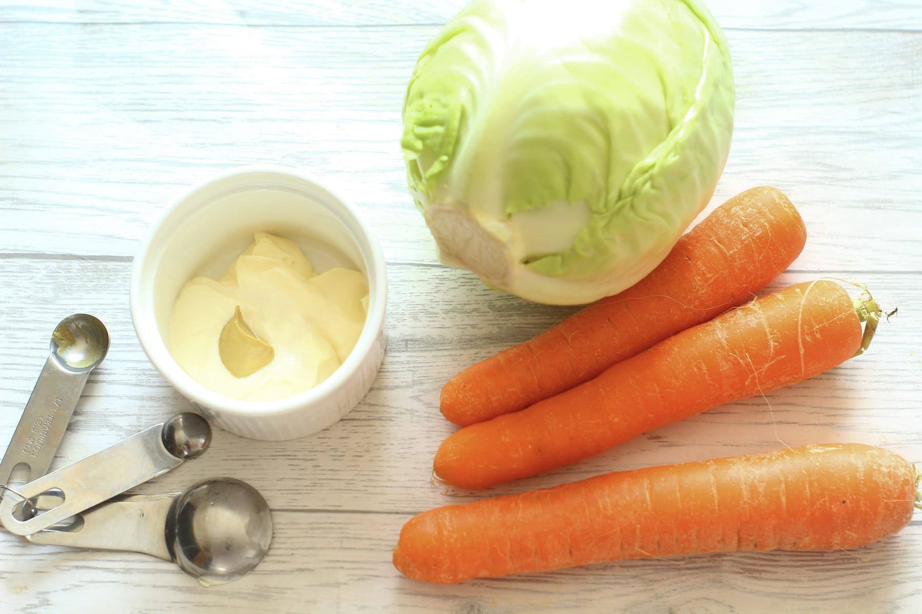 carrots, white cabbage, mayonnaise, sour cream, mustard and apple sauce