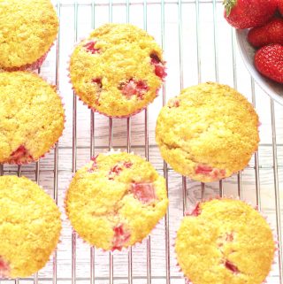 Strawberry Muffins on a wire rack