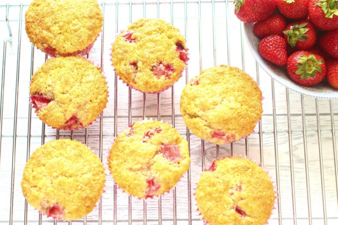 Strawberry Muffins on a wire rack