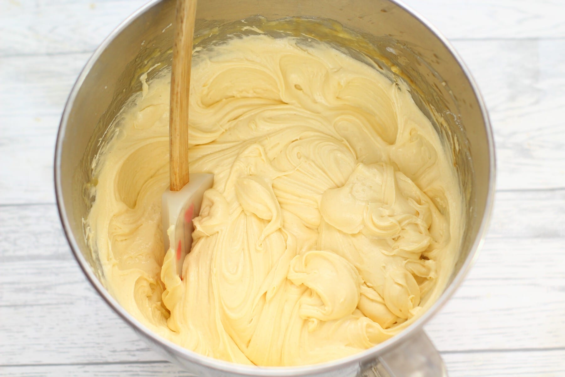 victoria sandwich batter in a mixing bowl