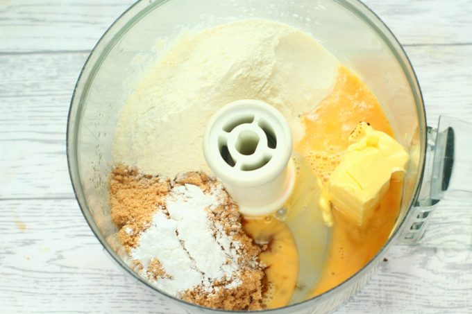 sticky toffee ingredients in a food processor bowl
