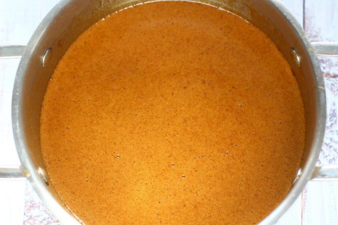 simmered ginger cake syrup in a saucepan
