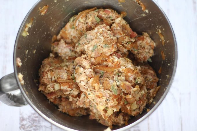 pork stuffing mix in a large bowl