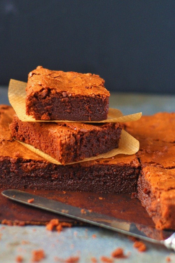 choclate brownies squares piled high