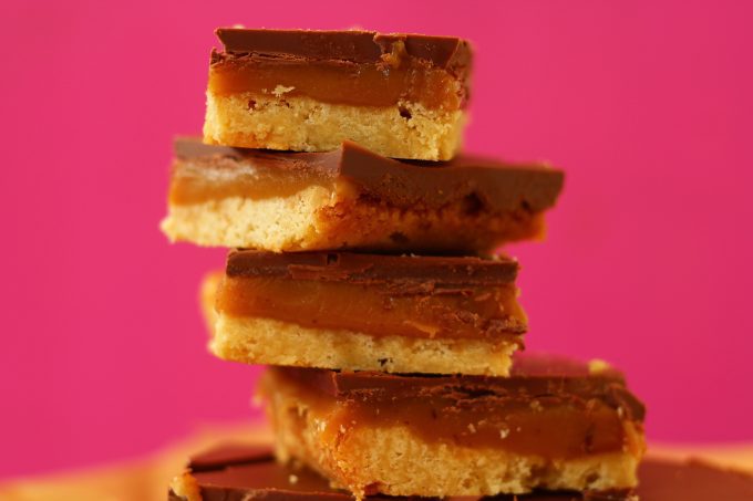 millionaires shortbread piled high